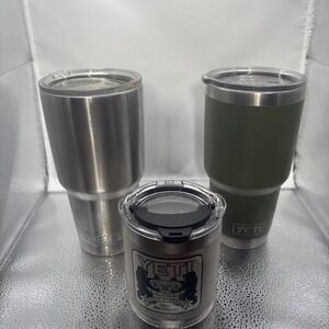 Yeti Travel Mugs Lot Of 3 With Lids. One Tervis Lid.